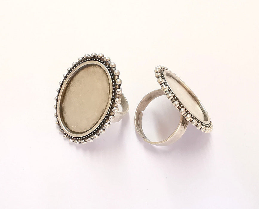 Silver Ring Setting Blank Cabochon Base Ring Mounting Adjustable Ring Base Bezel (25x18mm) Antique Silver Plated  G22089