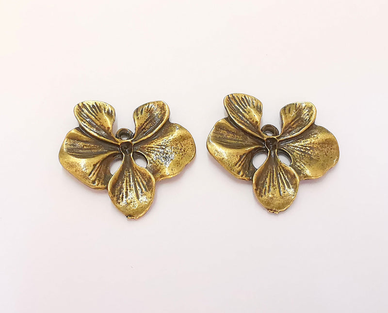 2 Flowers Charms Antique Bronze Plated Charms (28x27mm)  G22521