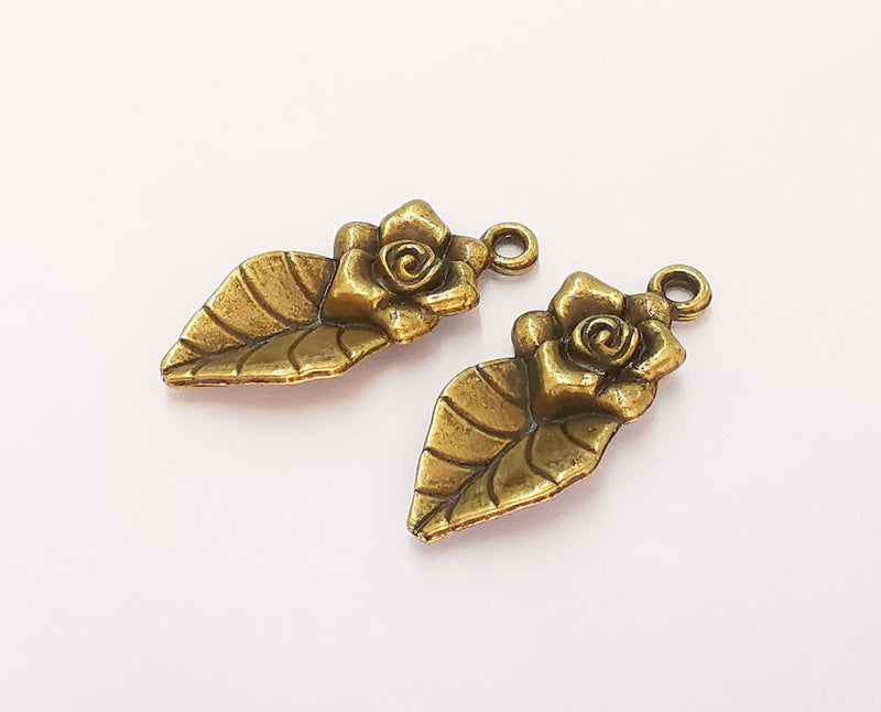 4 Flower Leaf Charms Antique Bronze Plated Charms (32x13mm)  G22524
