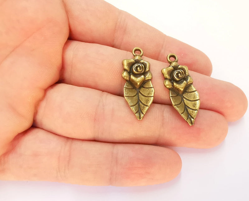 4 Flower Leaf Charms Antique Bronze Plated Charms (32x13mm)  G22524