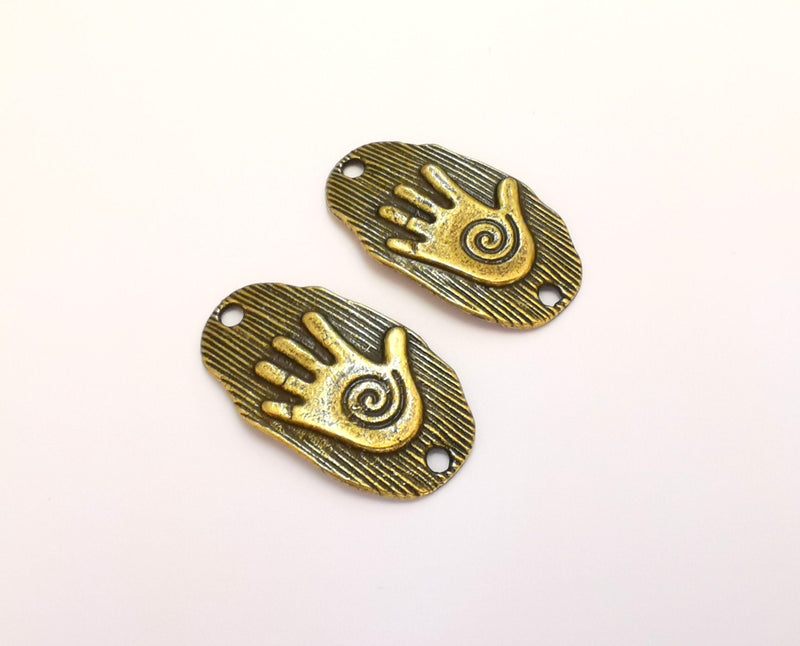 2 Antique Bronze Hand Charms Connector Antique Bronze Plated Charms (32x18mm)  G22092