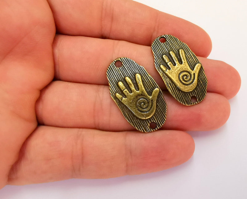 2 Antique Bronze Hand Charms Connector Antique Bronze Plated Charms (32x18mm)  G22092