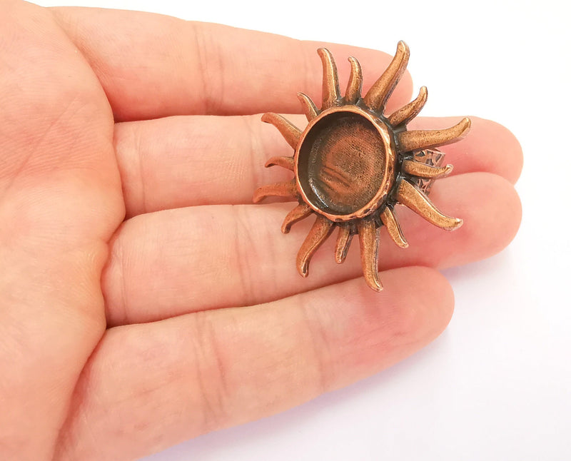 Sun Ring Blank Setting Textured Base Bezel inlay Ring Backs Glass Cabochon Mounting Adjustable Antique Copper Plated (16mm bezel ) G22094