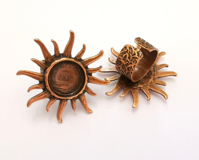 Sun Ring Blank Setting Textured Base Bezel inlay Ring Backs Glass Cabochon Mounting Adjustable Antique Copper Plated (16mm bezel ) G22094