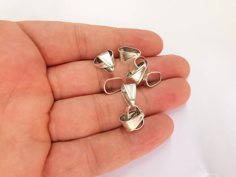 10 Silver Bails Antique Silver Plated Brass Findings (11x6 mm)  G22104