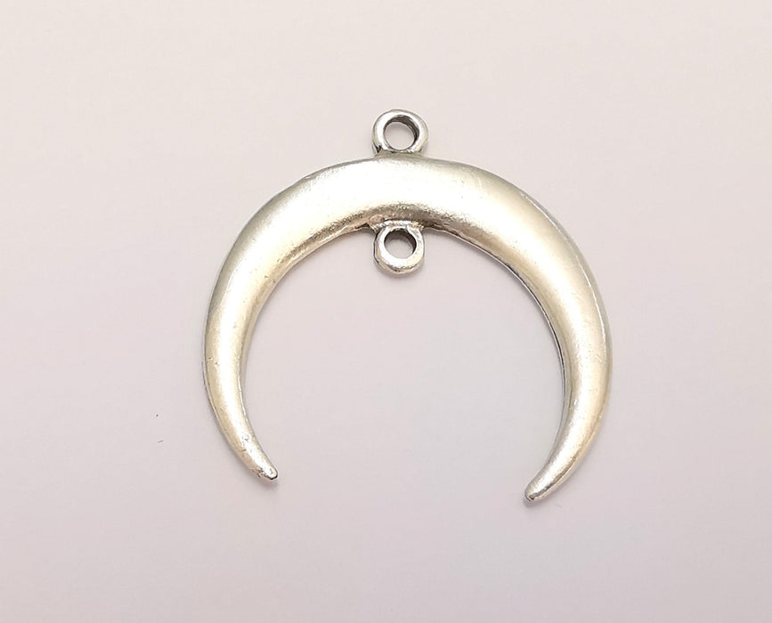 2 Crescent Charm Silver Moon Charm Antique Silver Plated Pendants (37mm)  G22108