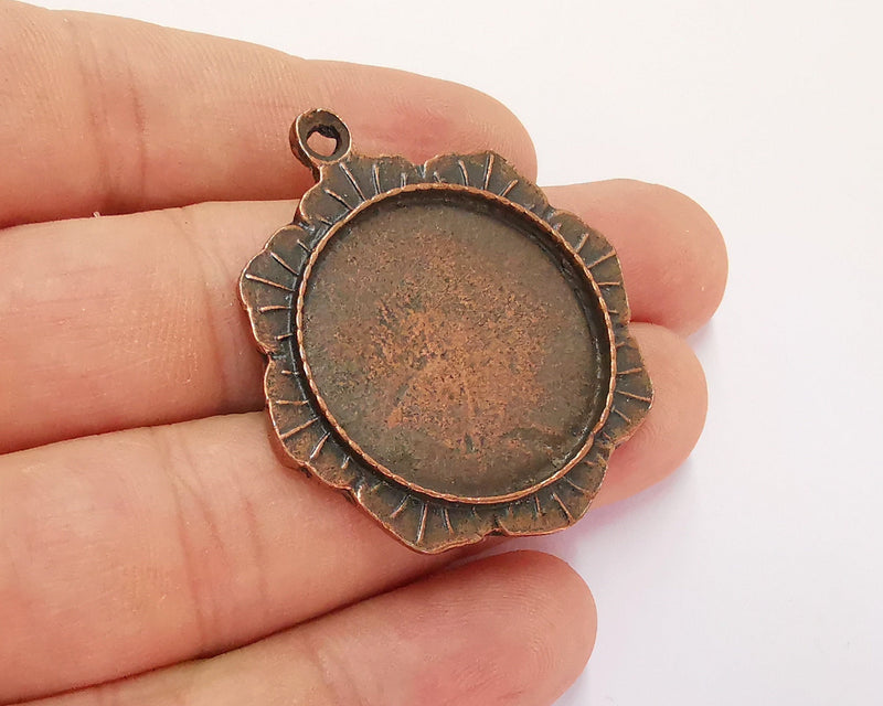 Flower Charms Blank Bezel Resin Bezel Mosaic Mountings Antique Copper Plated Charms (43x37mm)( 27 mm Bezel Inner Size)  G22112