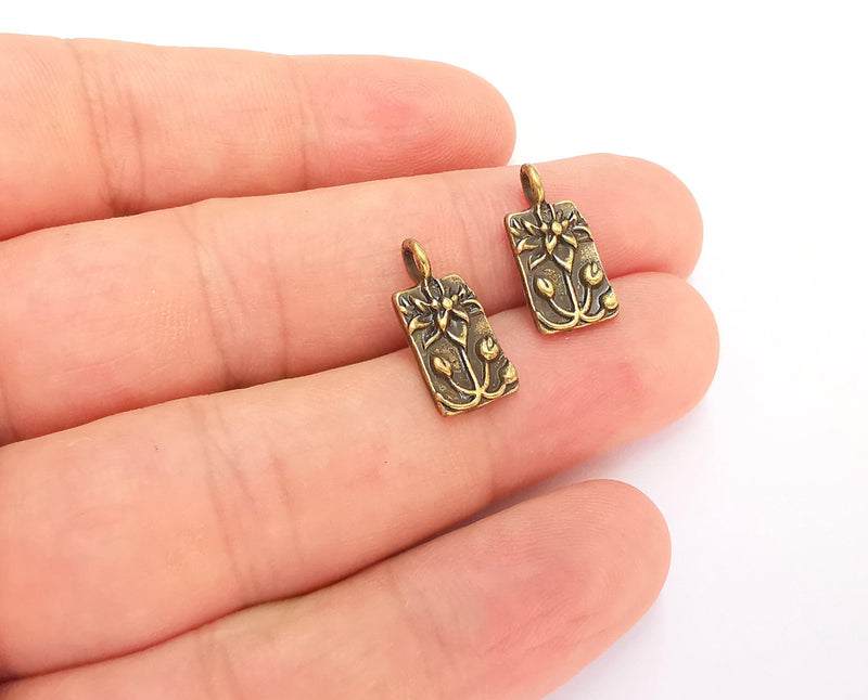 10 Lotus Charms Antique Bronze Plated Flowers Charms (18x9mm) G22117