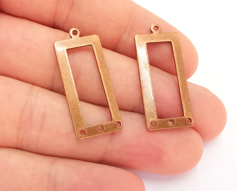 4 Antique Copper Rectangle Connector Charms Antique Copper Plated Brass Charms (33x14mm) G22125