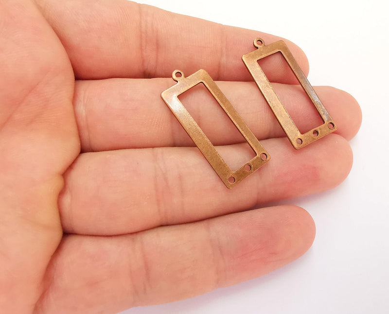 4 Antique Copper Rectangle Connector Charms Antique Copper Plated Brass Charms (33x14mm) G22125