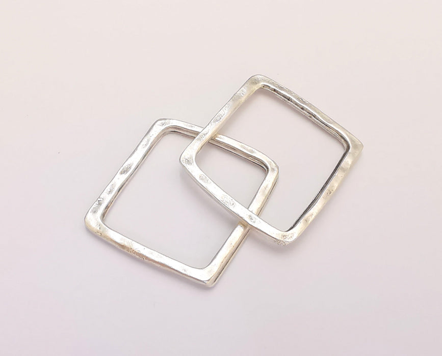 4 Square Connector Findings Antique Silver Plated Geometric Findings (26x24) G22132