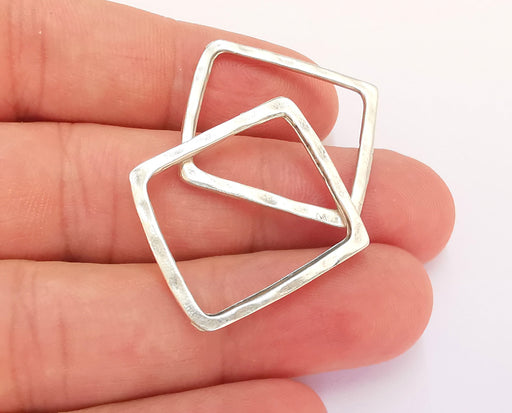 4 Square Connector Findings Antique Silver Plated Geometric Findings (26x24) G22132