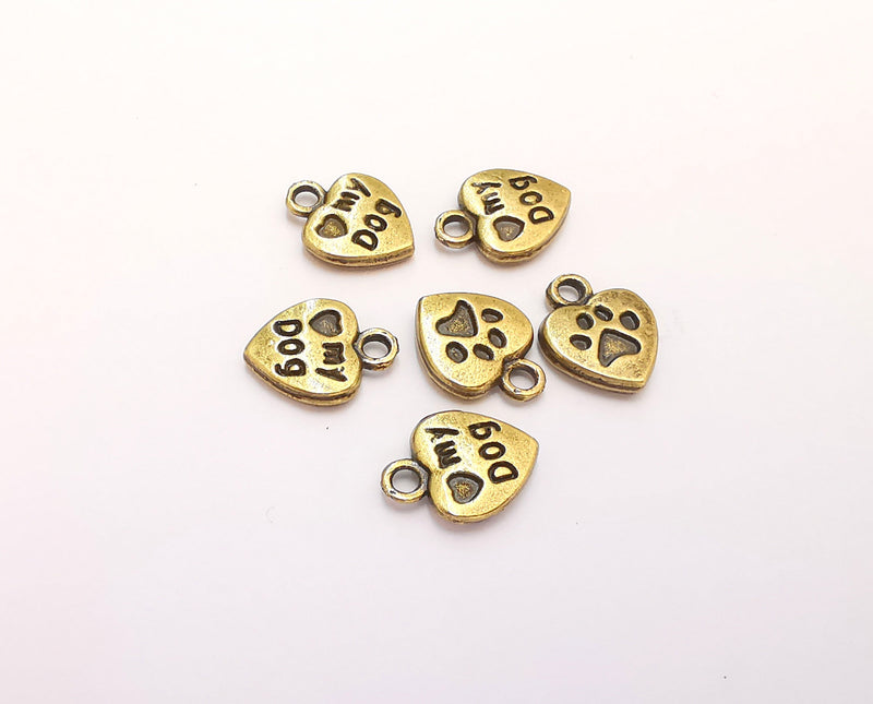 10 Heart Charms , My Dog Charms Double Sided Antique Bronze Plated Charms (12x9mm) G22134