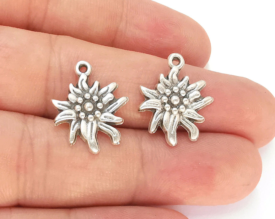 4 Flower Charms Antique Silver Plated Charms (20x17mm) G22535