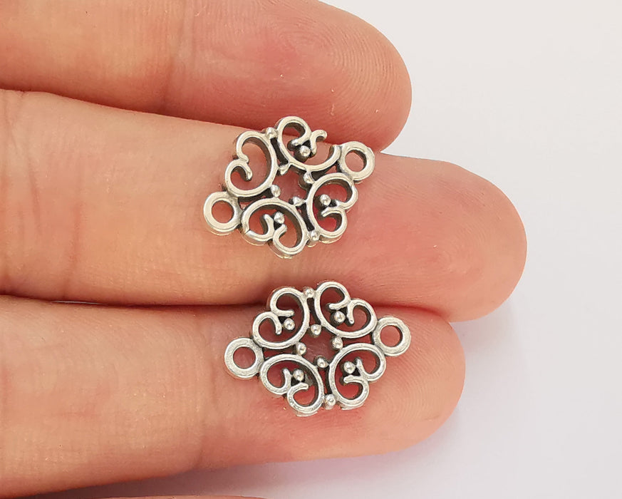 10 Filigree Charms Connector Antique Silver Plated Charms (19x13mm) G22537