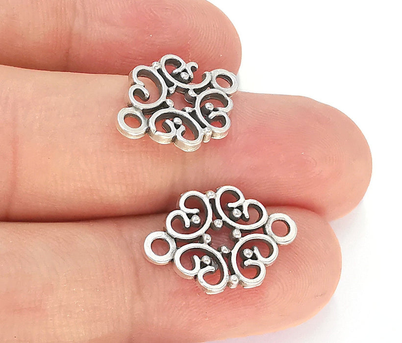 10 Filigree Charms Connector Antique Silver Plated Charms (19x13mm) G22537