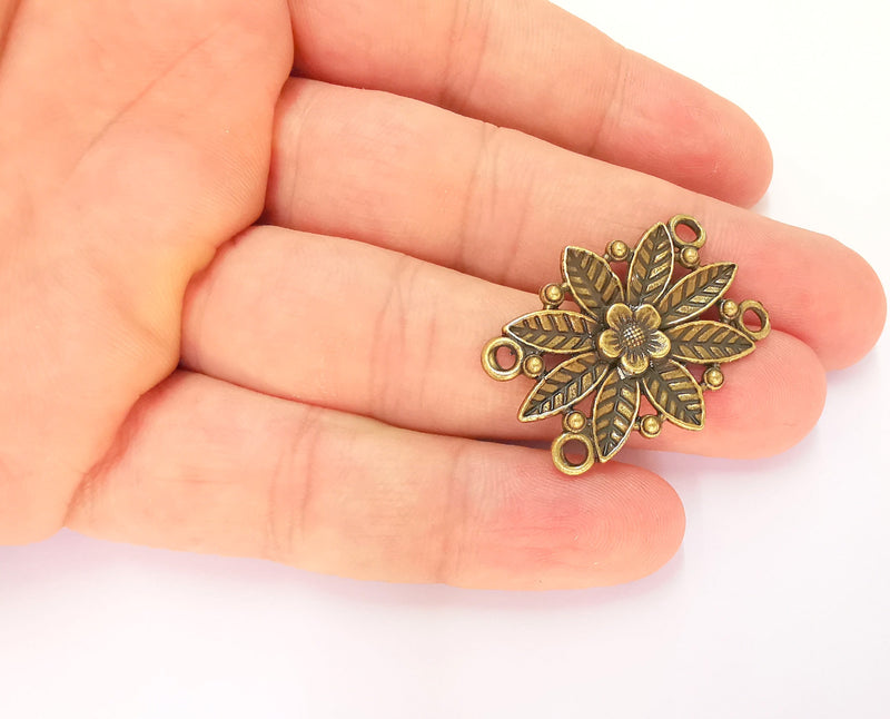 4 Bronze Flower Connector Charms Antique Bronze Plated Charms (34x27mm)  G22538