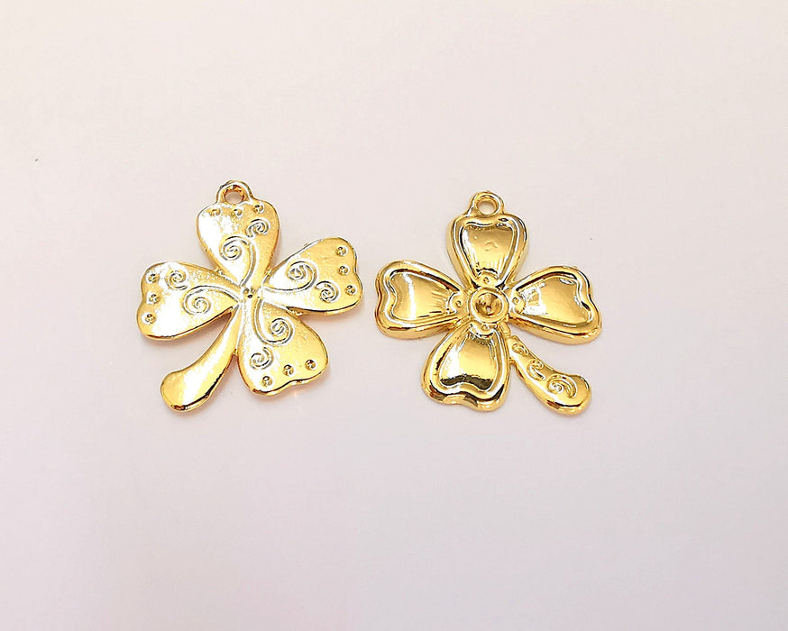 2 Clover Charms Shiny Gold Plated Charms (26x21mm)  G22540