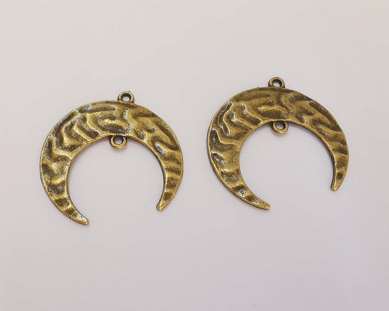 2 Crescent Charms Connector Antique Bronze Plated Charms (32mm)  G22543