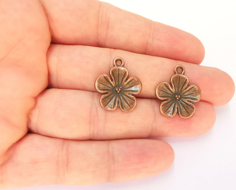 5 Flower Charms Antique Copper Plated Charms (22x19mm)  G22546