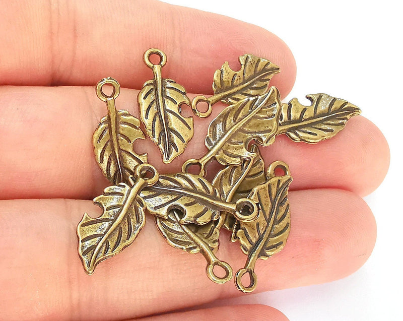 20 Leaf Charm Antique Bronze Plated Charms (21x9mm) G22547