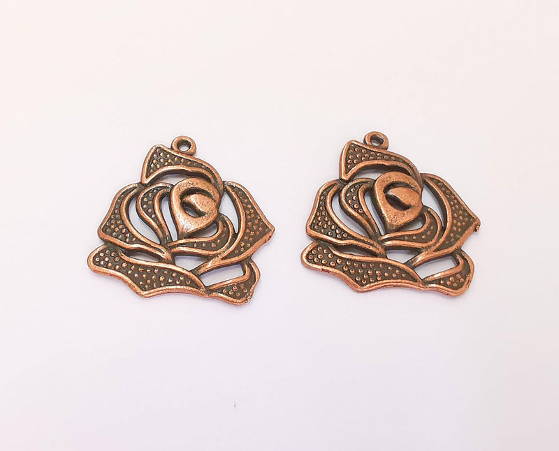 4 Rose Charms Antique Copper Plated Charms (26x25mm) G22548