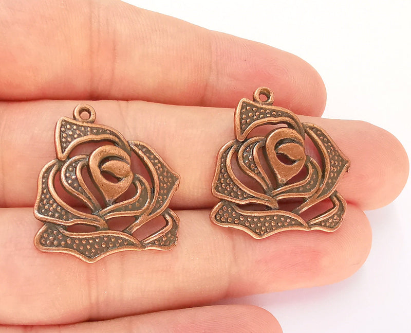 4 Rose Charms Antique Copper Plated Charms (26x25mm) G22548