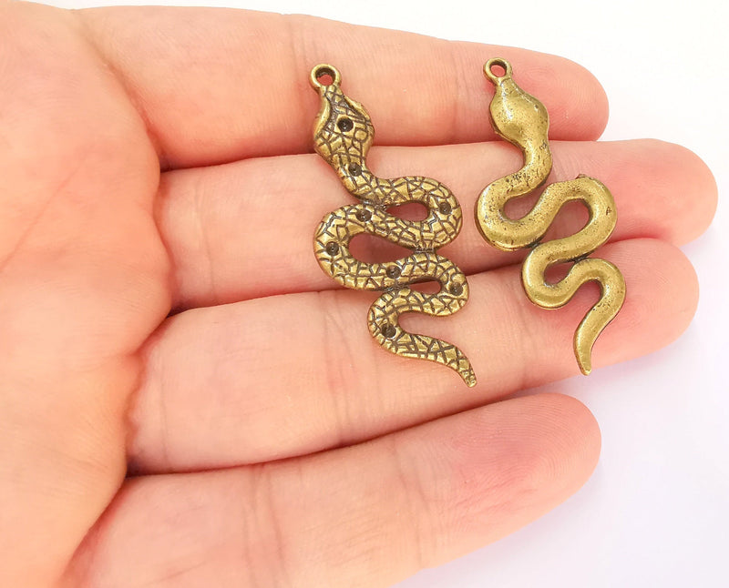 2 Snake Charms Antique Bronze Plated Charms (49x21mm)  G22550
