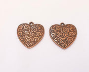 2 Heart Charms Double Sided Antique Copper Plated Charms (23x22mm)  G22552