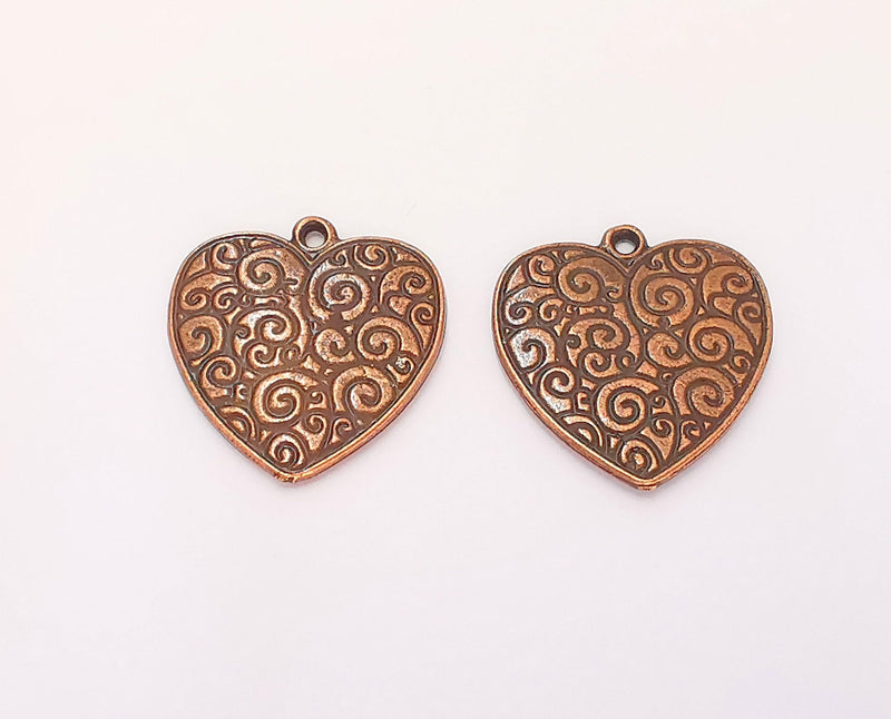 2 Heart Charms Double Sided Antique Copper Plated Charms (23x22mm)  G22552