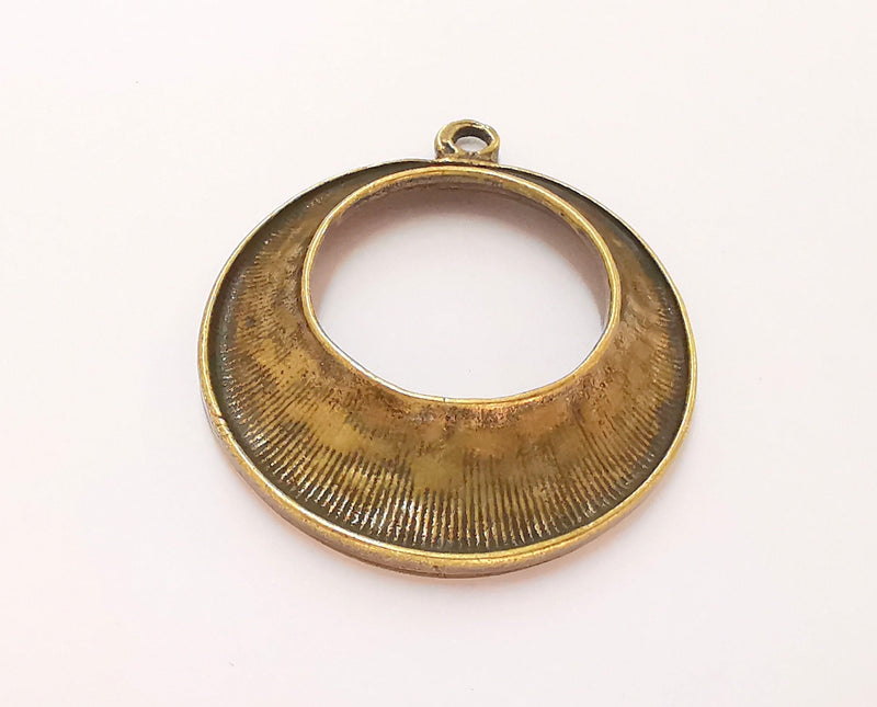 2 Antique Bronze Plated Circle Charms (40x35mm)  G22573