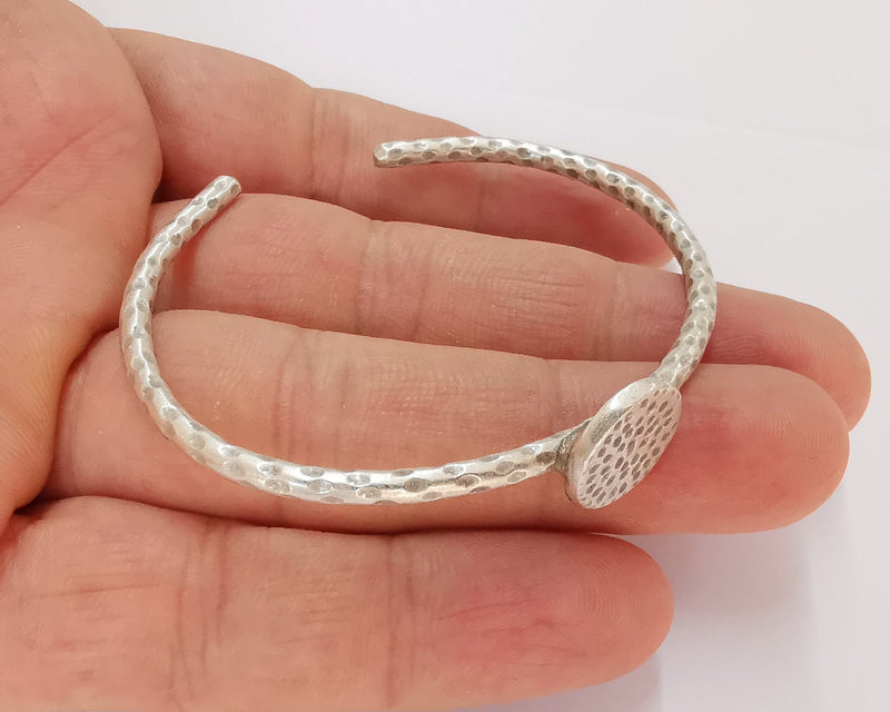 Bracelet Blank Cuff Bezel Blank Glass Cabochon Base Bezel Hammered Bracelet Adjustable Antique Silver Bracelet (14mm ) G22574