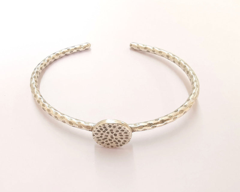 Bracelet Blank Cuff Bezel Blank Glass Cabochon Base Bezel Hammered Bracelet Adjustable Antique Silver Bracelet (14mm ) G22574