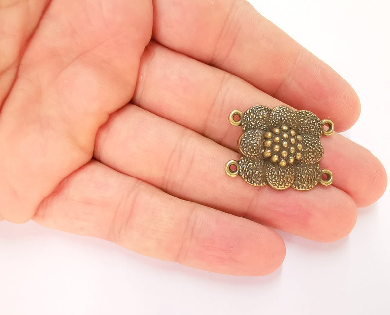 4 Bronze Flower Connector Charms with four Loop Antique Bronze Plated Charms (30x24mm) G22575