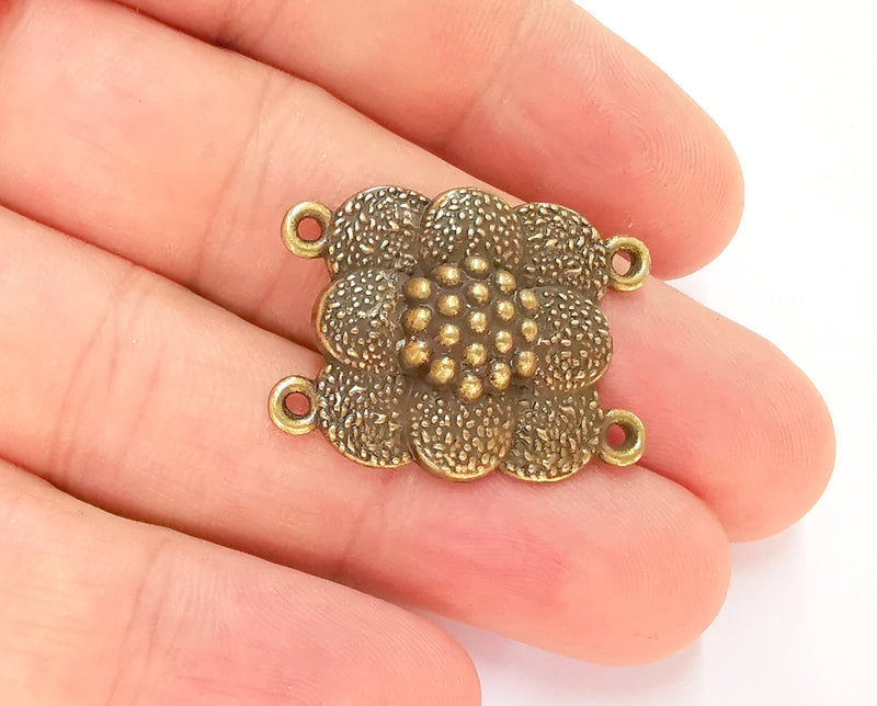 4 Bronze Flower Connector Charms with four Loop Antique Bronze Plated Charms (30x24mm) G22575
