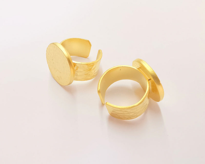 Gold Ring Blank Setting Cabochon Base Ring Hammered Mounting Adjustable Ring Bezel (20mm blank ) Gold Plated Metal G22577
