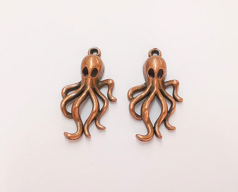 4 Octopus Charms Antique Copper Plated Charms (31x17mm)  G22578