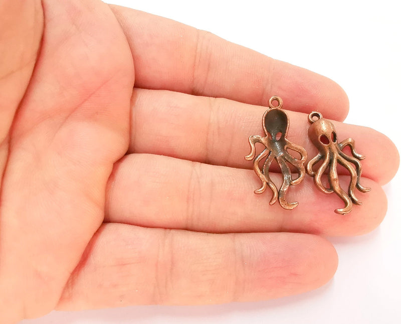 4 Octopus Charms Antique Copper Plated Charms (31x17mm)  G22578