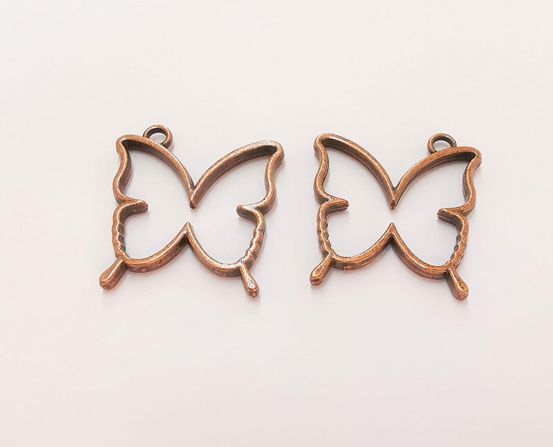 2 Butterfly Charms Antique Copper Plated Charms (35x32mm) G22579