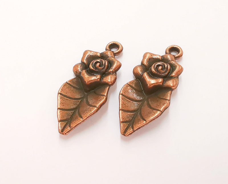 4 Flower Leaf Charms Antique Copper Plated Charms (32x13mm)  G22580