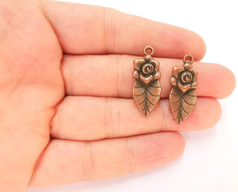 4 Flower Leaf Charms Antique Copper Plated Charms (32x13mm)  G22580