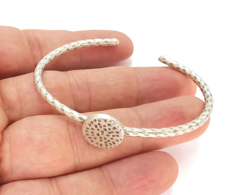 Bracelet Blank Cuff Bezel Blank Glass Cabochon Base Bezel Hammered Bracelet Adjustable Antique Silver Bracelet (14mm ) G22574