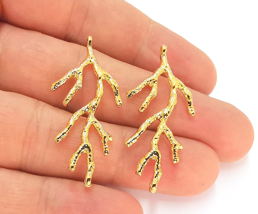 2 Coral Charms 24K Shiny Gold Plated Charms  (43x20mm)  G22604