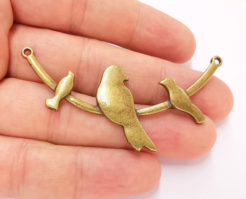 2 Bird and Leaf Branch Connector Pendant Antique Bronze Plated Pendant (68x31mm) G21857