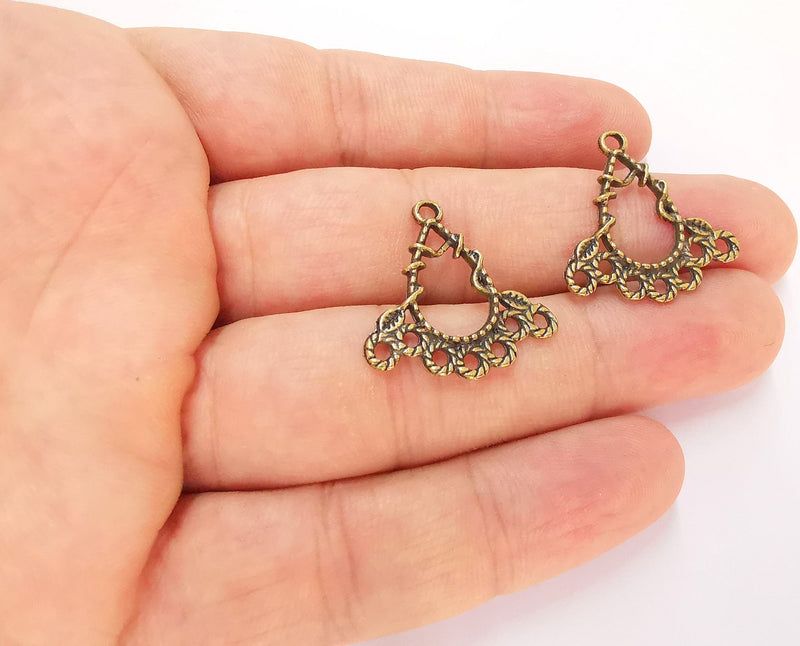 5 Drop Connector Charms Antique Bronze Plated Charms  (25x25mm)  G22612