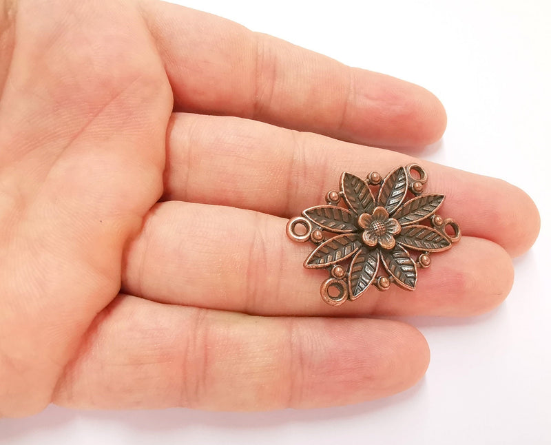 4 Copper Flower Connector Charms Antique Copper Plated Charms (34x27mm)  G22614