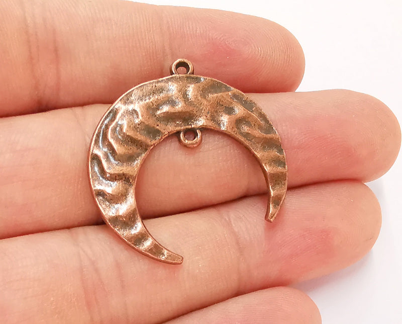 2 Crescent Charms Connector Antique Copper Plated Charms (32mm)  G22616