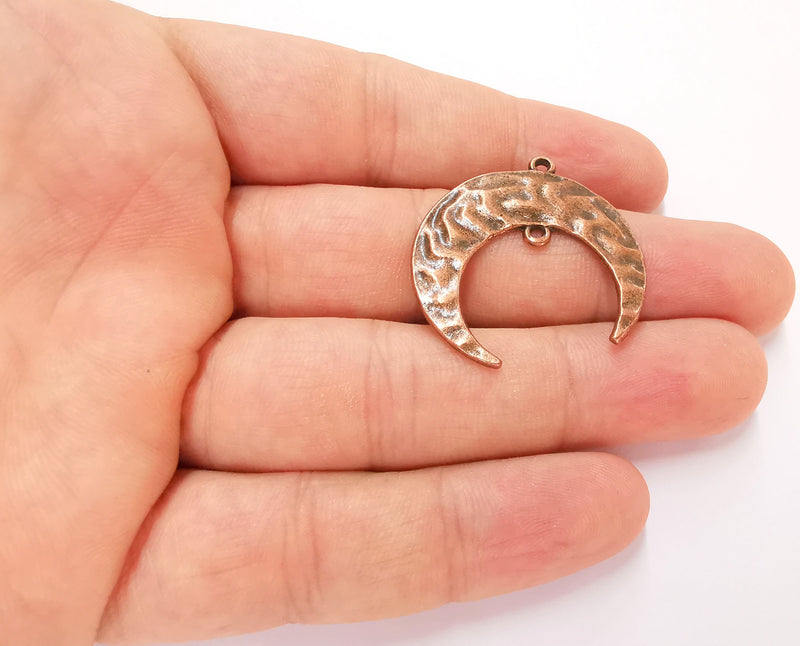 2 Crescent Charms Connector Antique Copper Plated Charms (32mm)  G22616