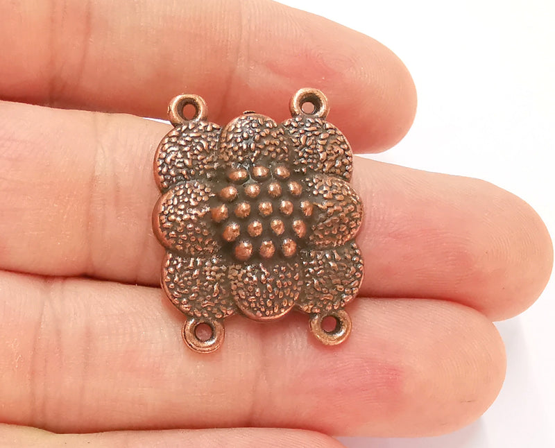 4 Copper Flower Connector Charms with four Loop Antique Copper Plated Charms (30x24mm) G22618