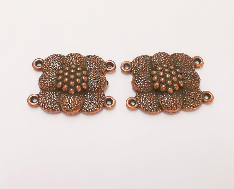 4 Copper Flower Connector Charms with four Loop Antique Copper Plated Charms (30x24mm) G22618